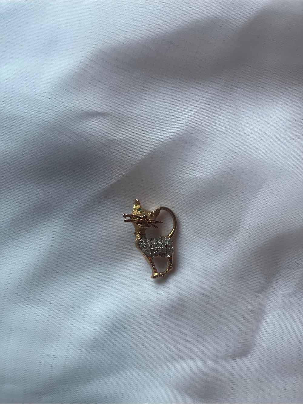 Gold-tone Crystal Cat Pendant Charm